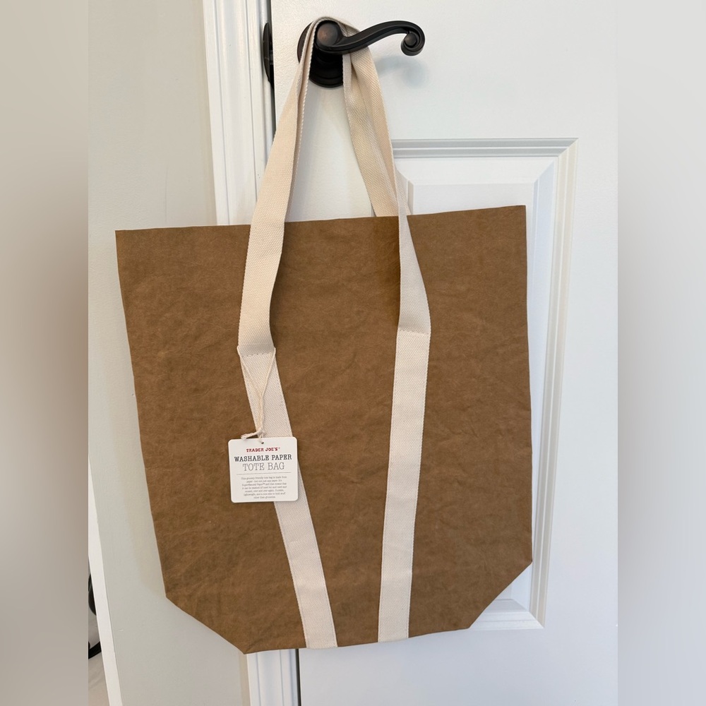 LIMITED EDITION Trader Joe’s Tote Bag w/White Band /Washable Paper / Large / NWT - Picture 2 of 4